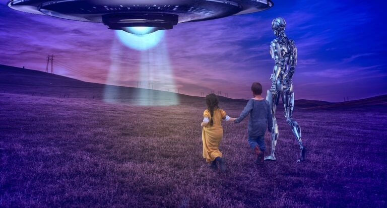 children, ufo, robot